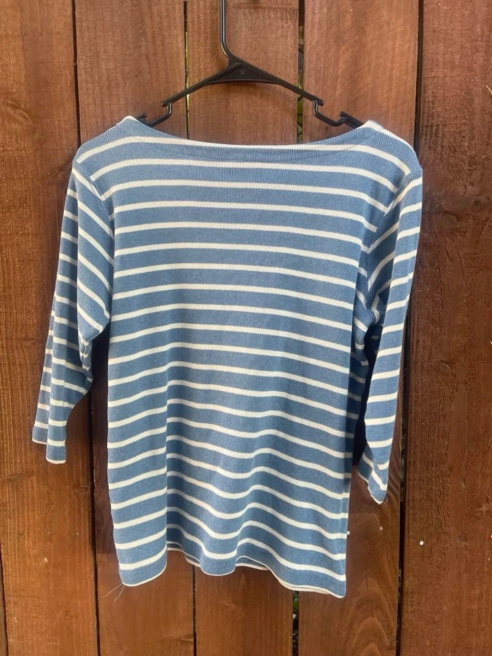 L.L.Bean Blue White Striped 3/4 Sleeves Boatneck 100% Cotton Pullover Sweater MP - Picture 2 of 6